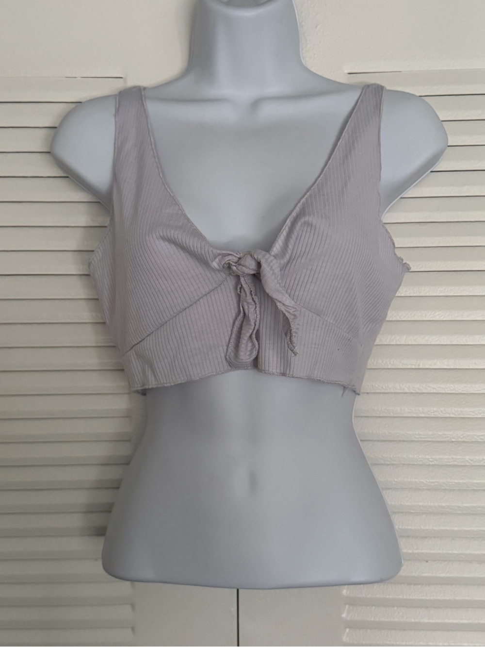WhiteRibbed Tie-Front Crop Top